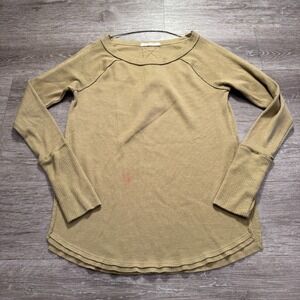 We The Free Shirt Womens Medium Olive Green Waffle Knit Thermal‎ Long Sleeve Top